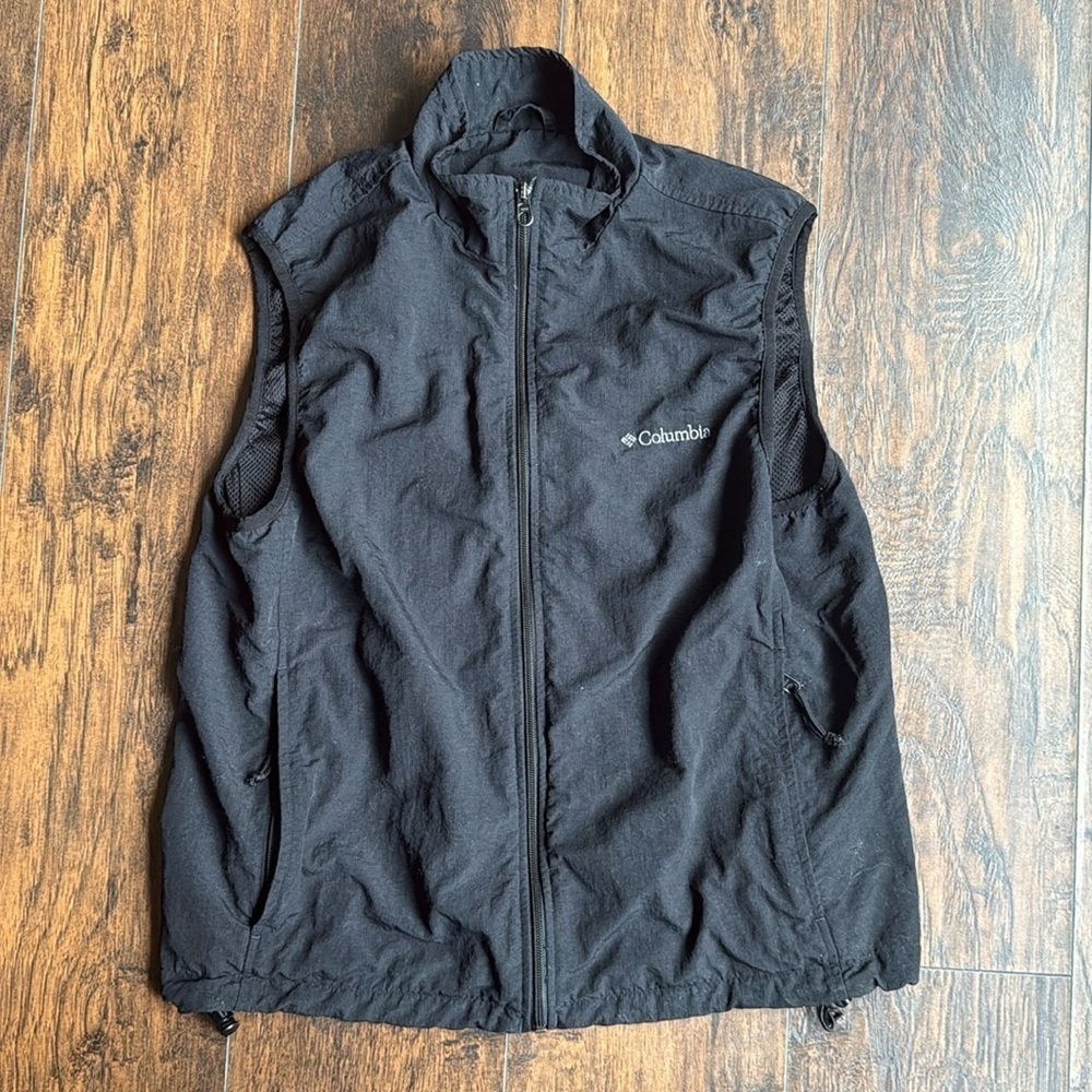 Columbia Vest Mens Medium Black Full Zip Nylon Outdoor Hiking Techwear (B11)